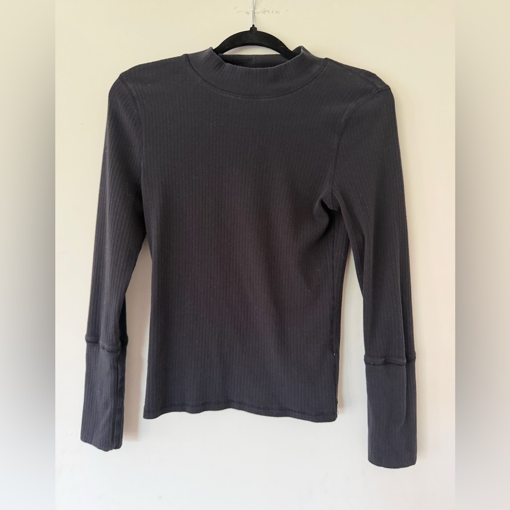Free People Intimately Free People Ribbed Black Mock Neck Long Sleeve Shirt